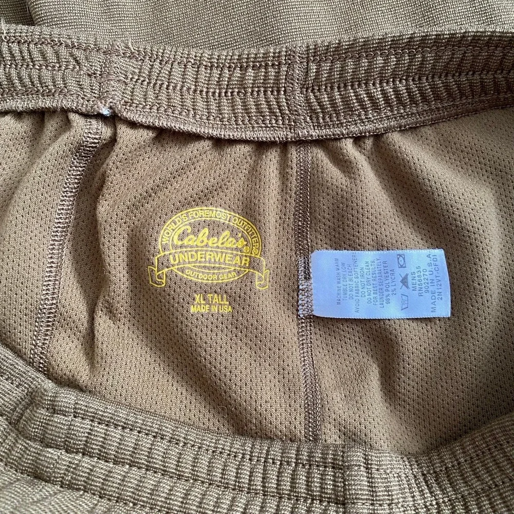 Cabelas Men XL 32x33 Tall Base Layer Pants Brown Polartec Thermal Long Johns USA